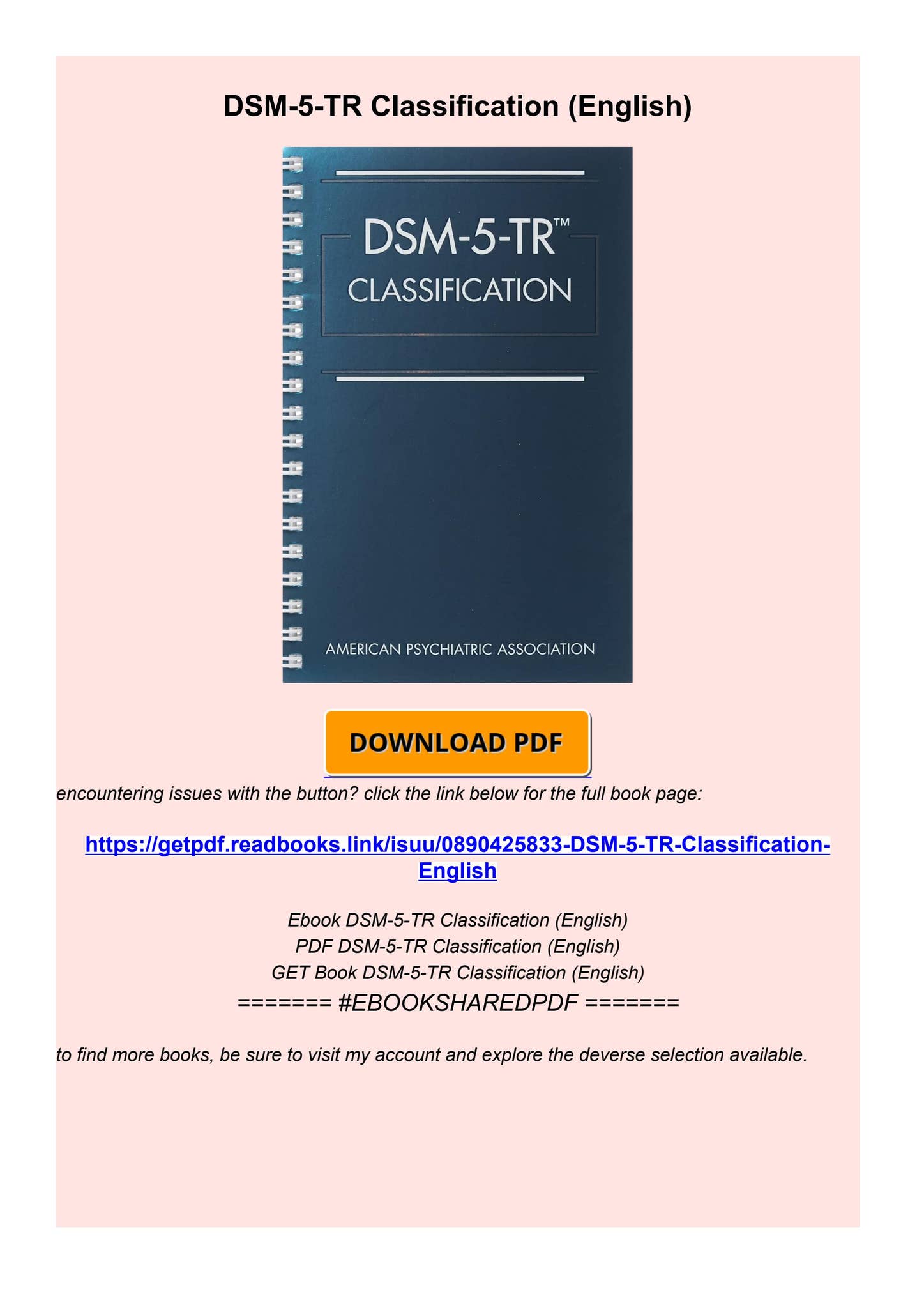 Kindle Book DSM-5-TR Classification (English) by josephinetodd - Issuu