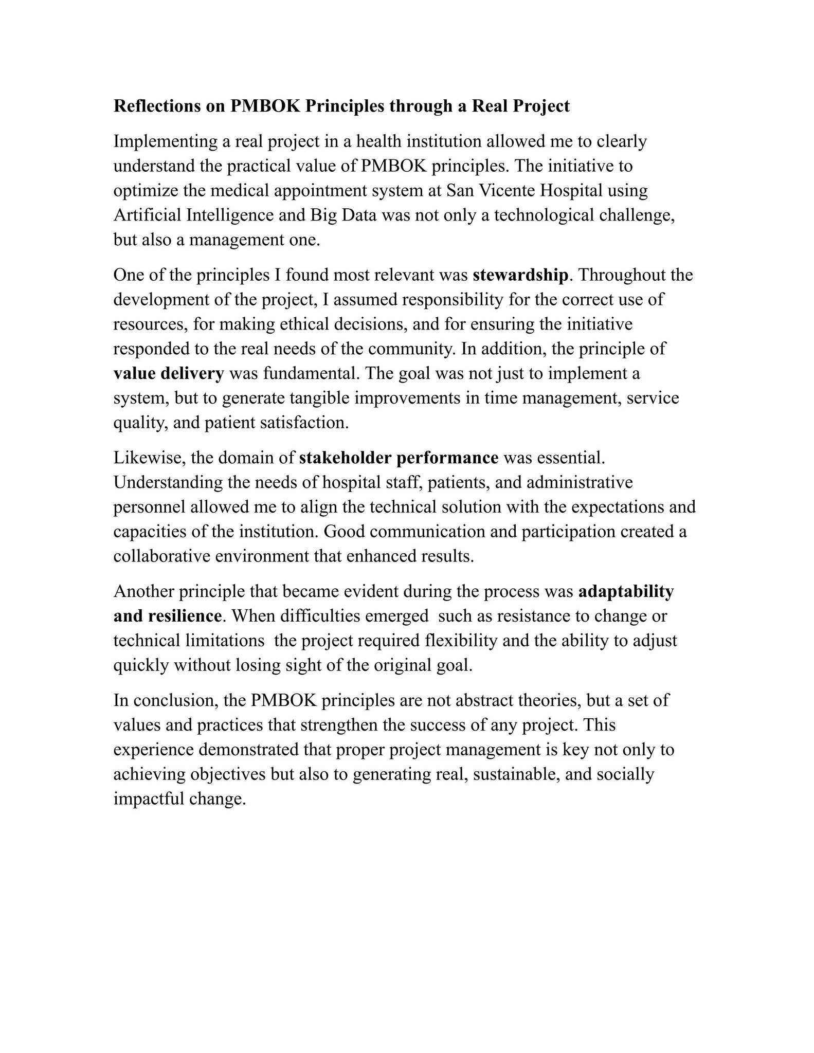 Project Reflection Sample Ibm Reflections on PMBOK Principles through a Real Project by Diego Rincon ...