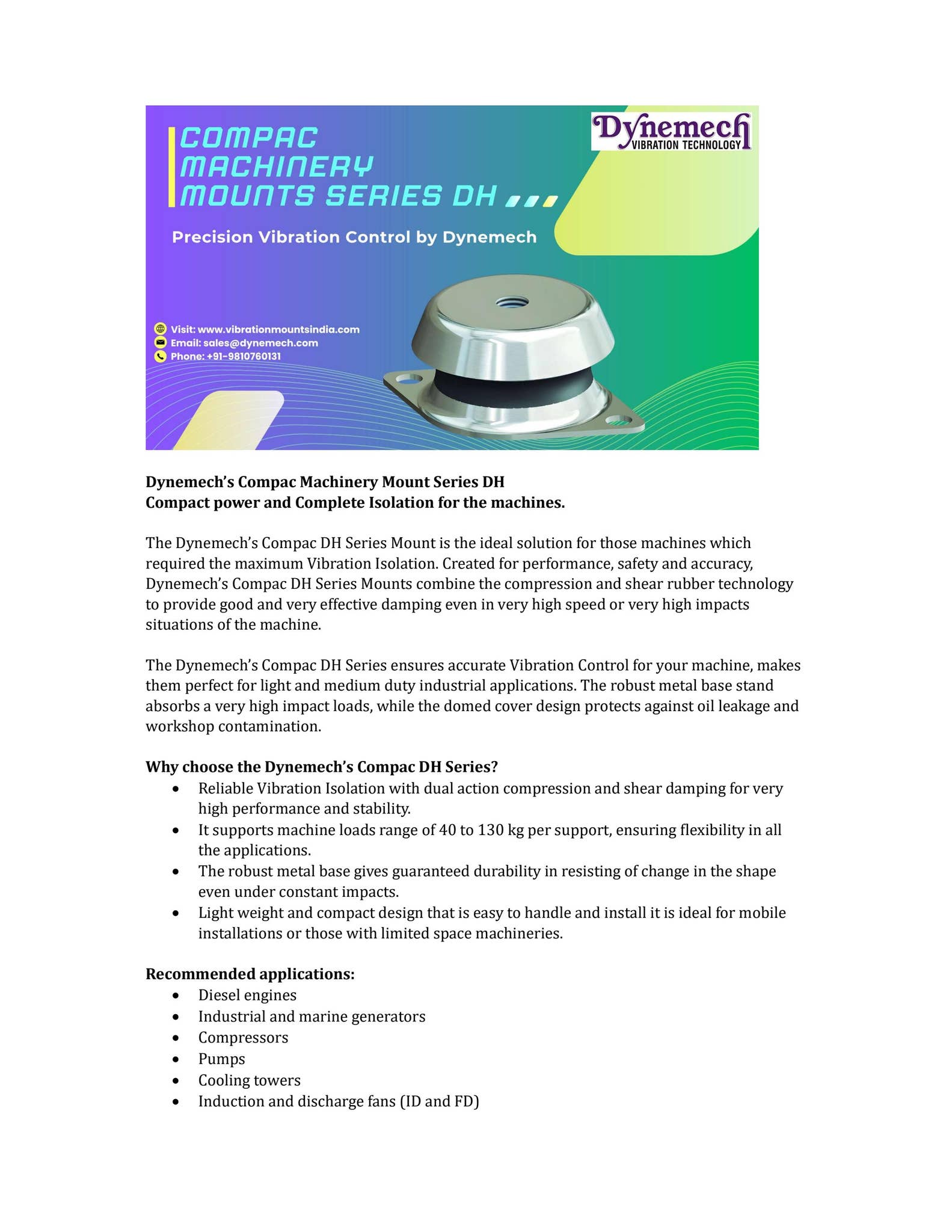 Dynemech’s Compac Machinery Mount Series DH Compact power and Complete ...