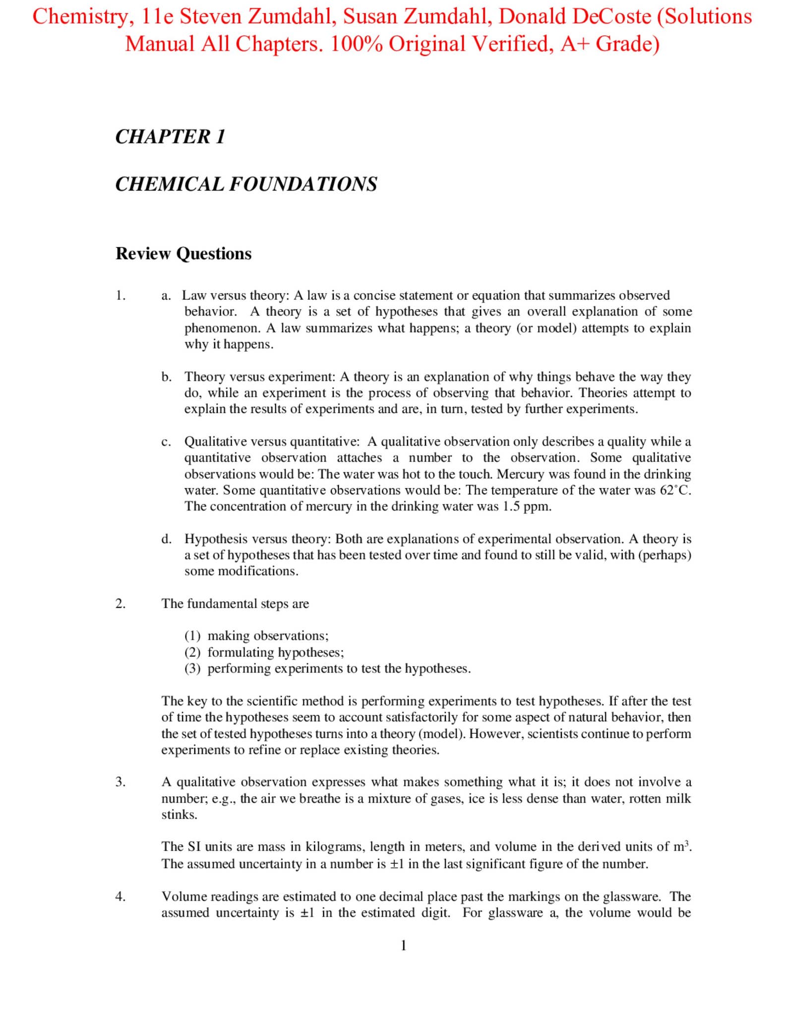 Solutions Manual for Chemistry 11th Edition By Steven Zumdahl, Susan ...