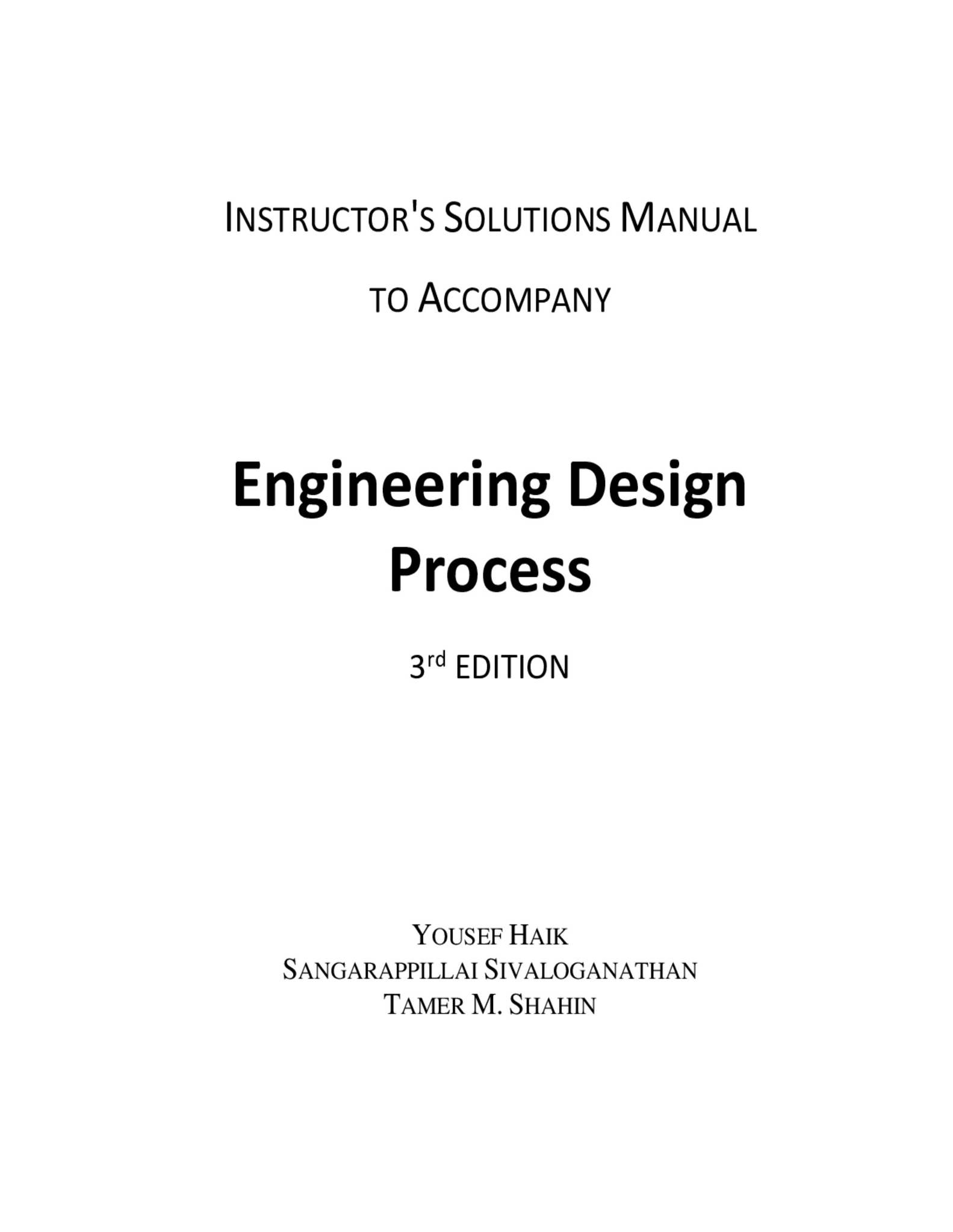 Engineering Design Process 3rd Edition By Yousef Haik, Sangarappillai ...