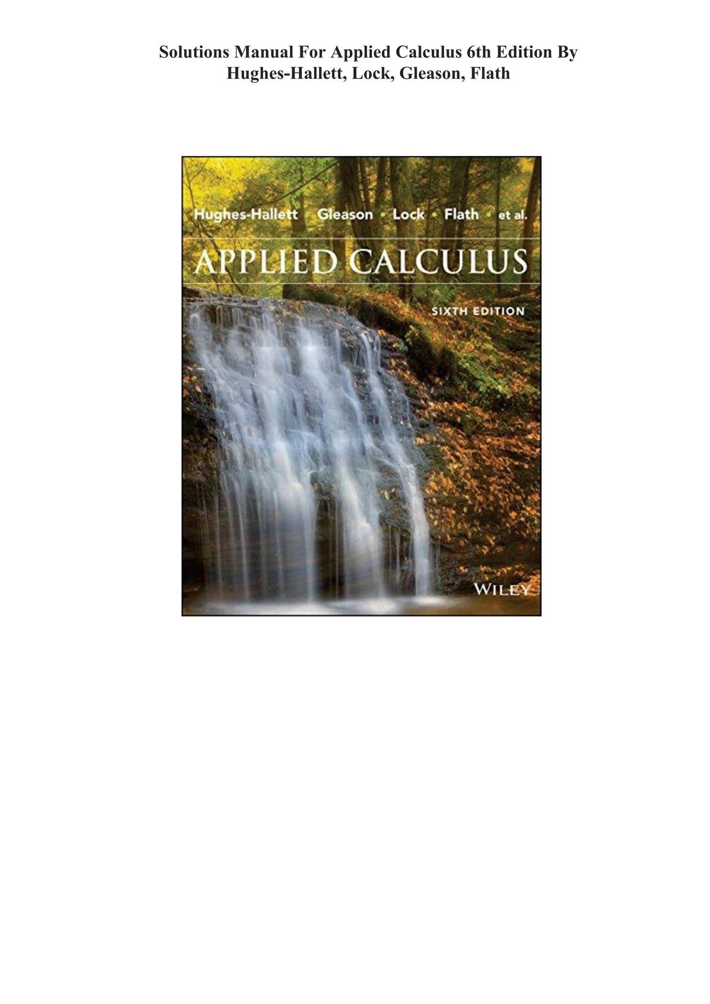 Solutions Manual For Applied Calculus 6th Edition By HughesHallett