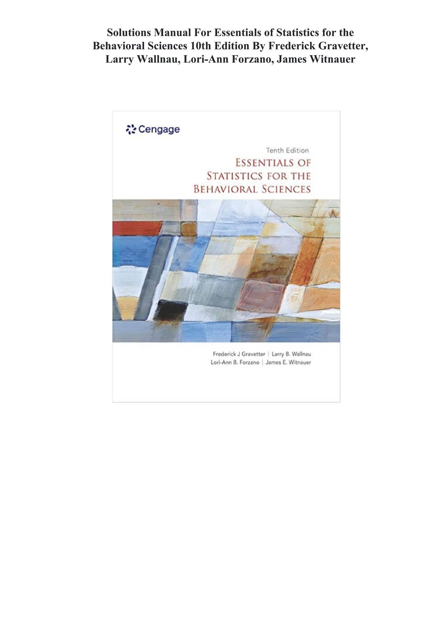 Solutions Manual For Essentials of Statistics for the Behavioral ...