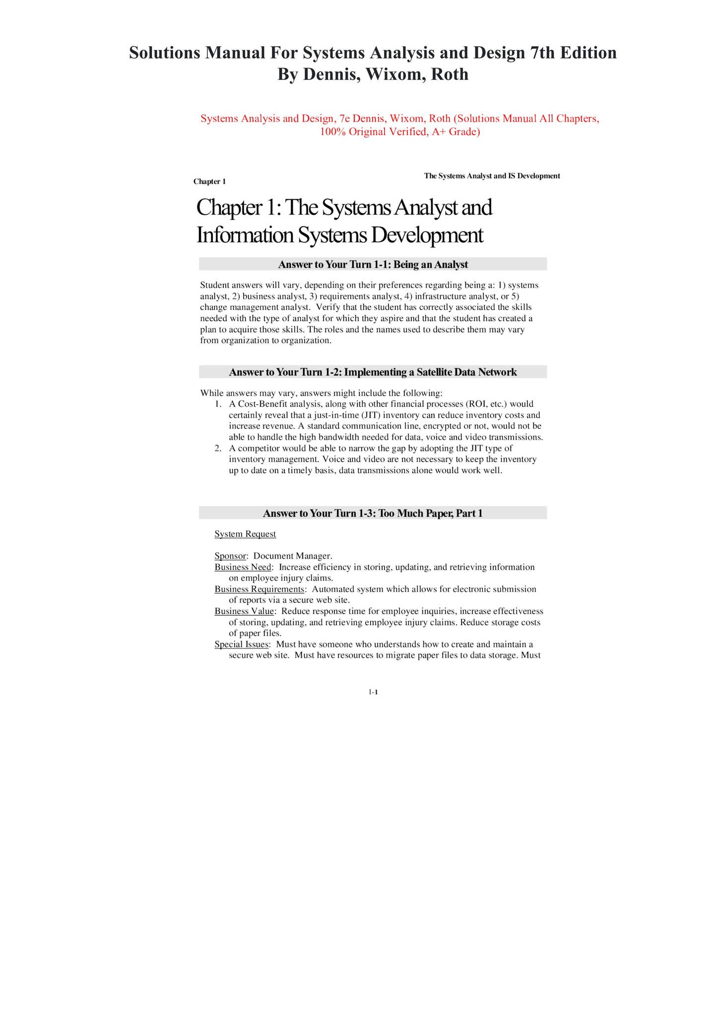 Solutions Manual For Systems Analysis and Design 7th Edition By Dennis ...