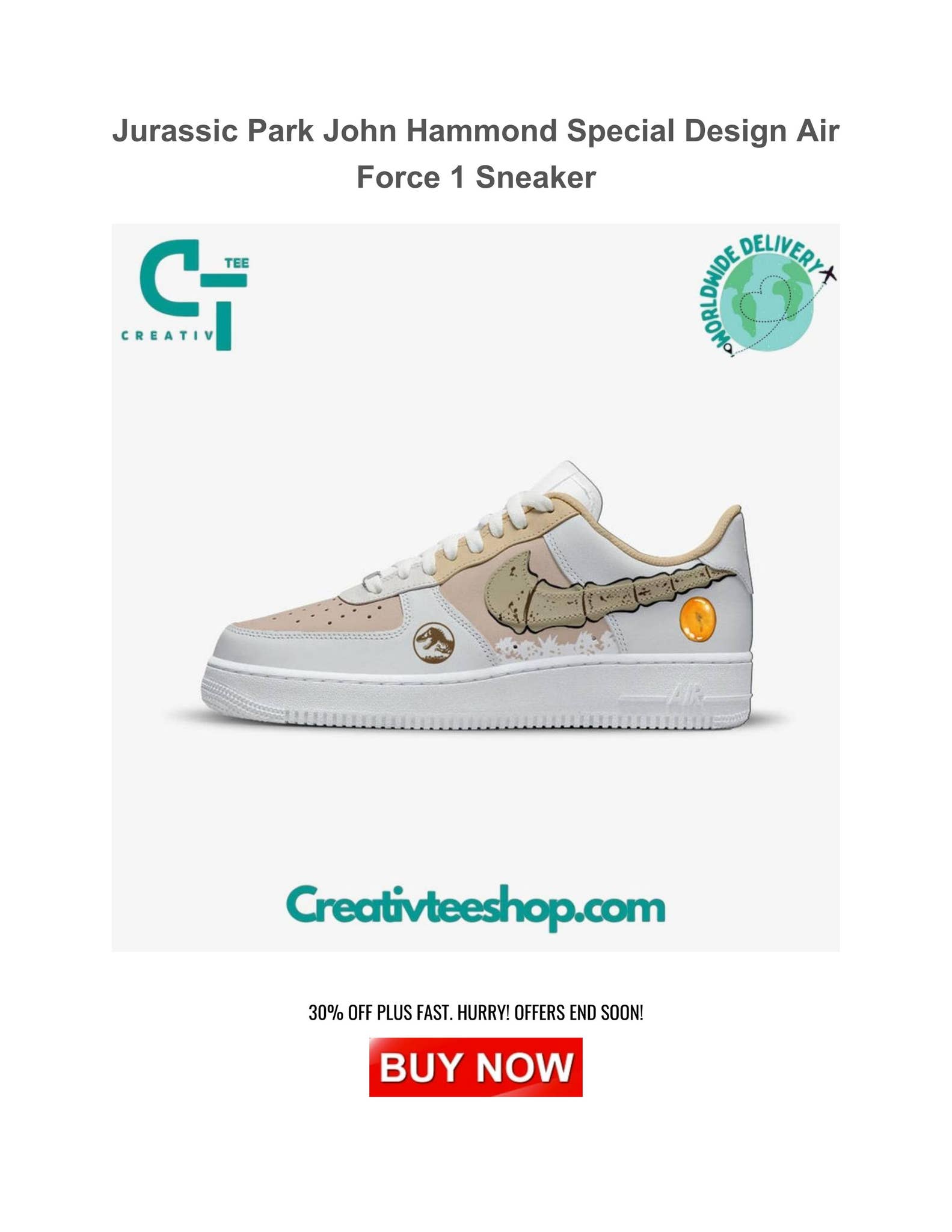Jurassic Park John Hammond Special Design Air Force 1 Sneaker by