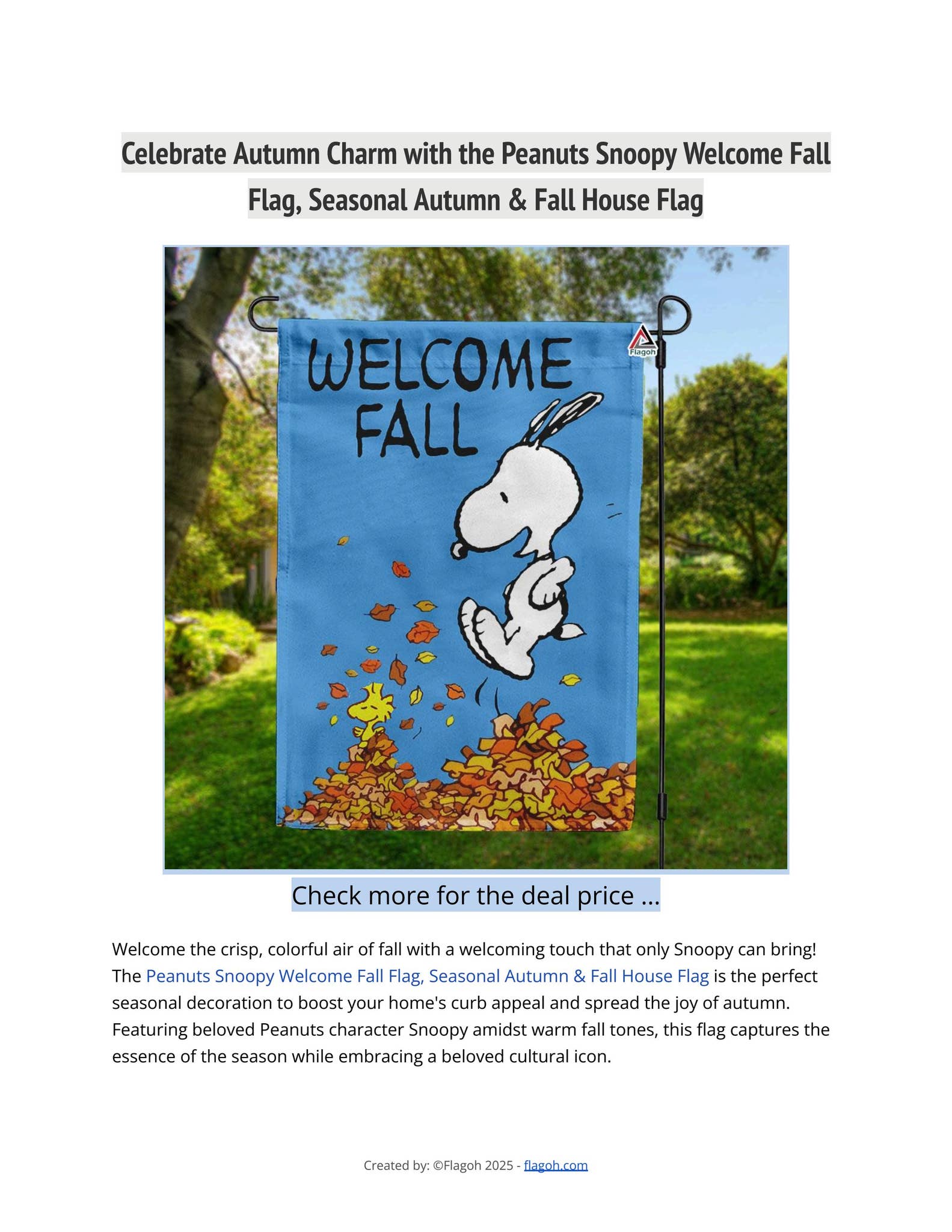 Celebrate Autumn Charm with the Peanuts Snoopy Welcome Fall Flag ...