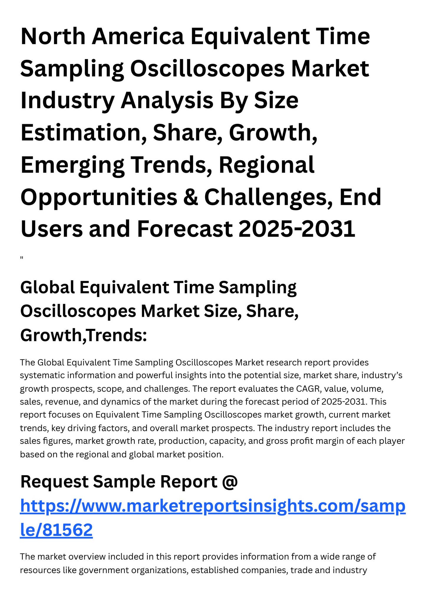 North America Equivalent Time Sampling Oscilloscopes Market Industry ...