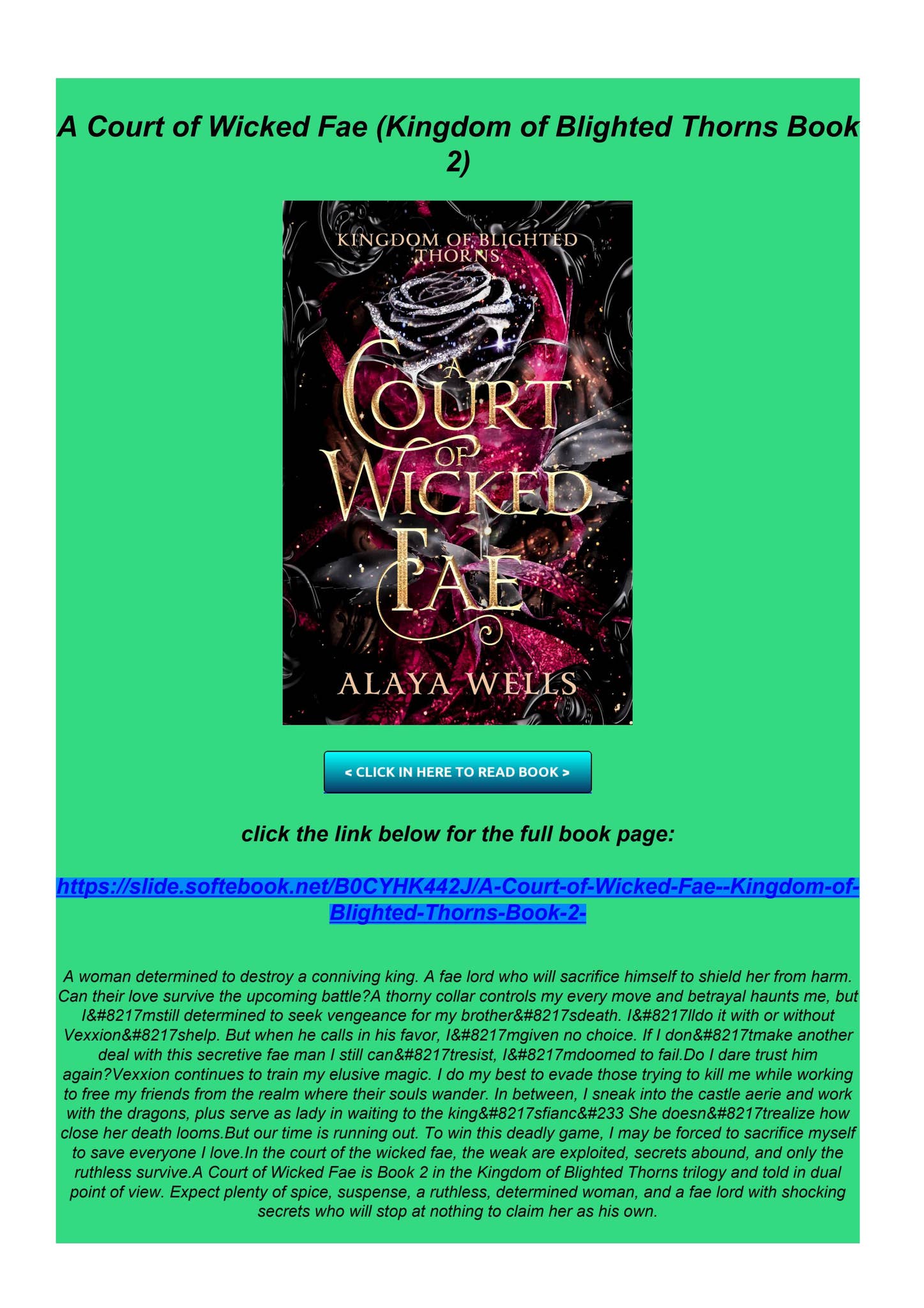 Ebook PDF A Court of Wicked Fae (Kingdom of Blighted Thorns Book 2) by ...