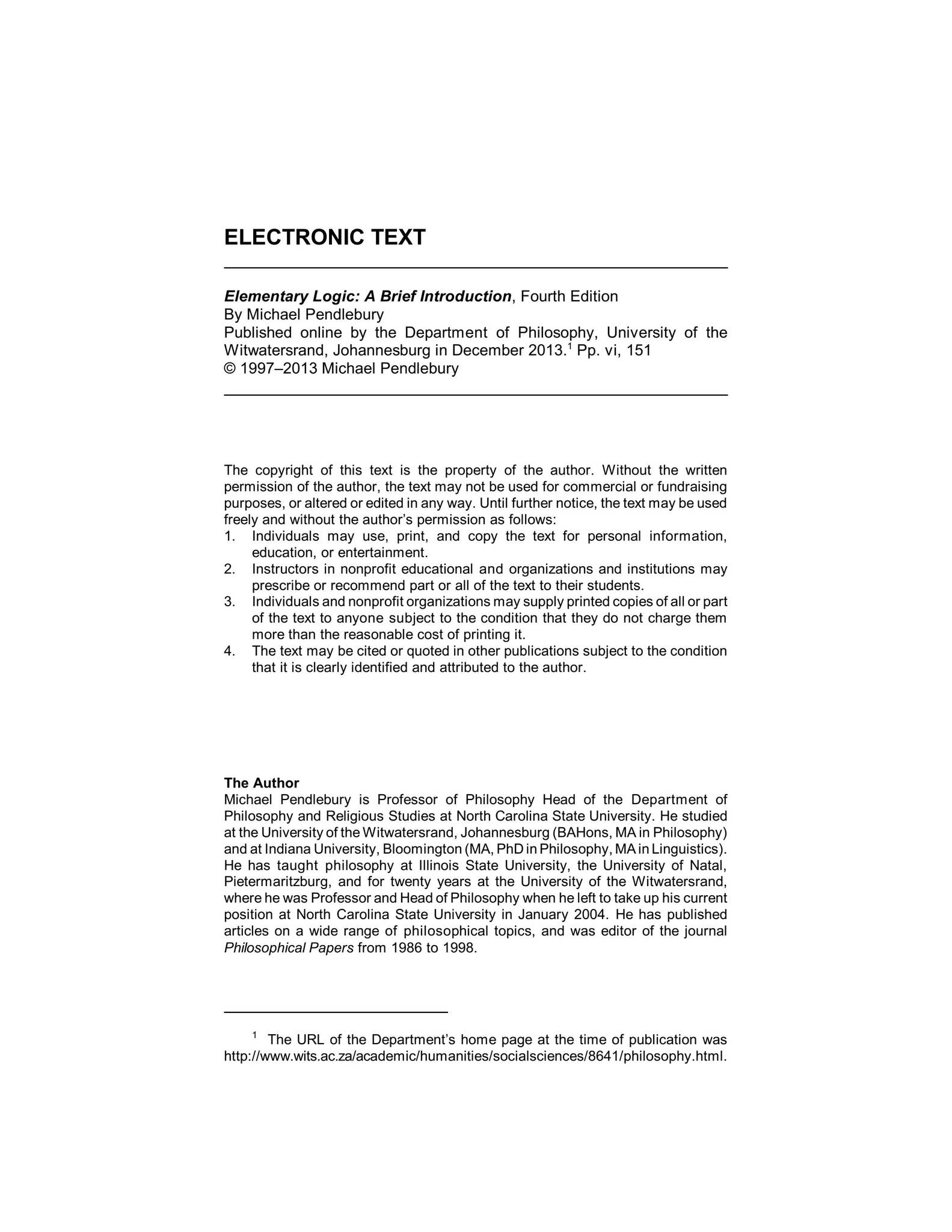 Elementary Logic: A Brief Introduction by witsmarketing - Issuu