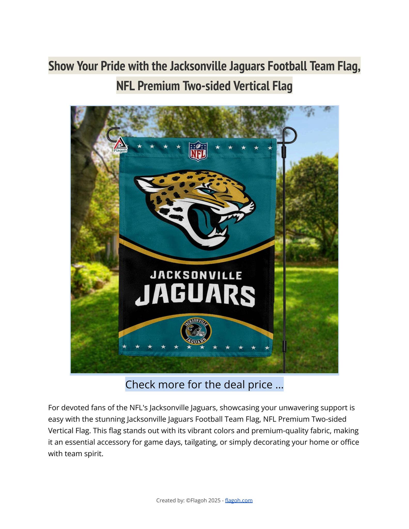Bandiera Da Giardino Jacksonville Jaguars 31,8x45,7cm, Doppia Faccia, Poliestere 150D, Ufficiale NFL, Per Esterno E Tifo