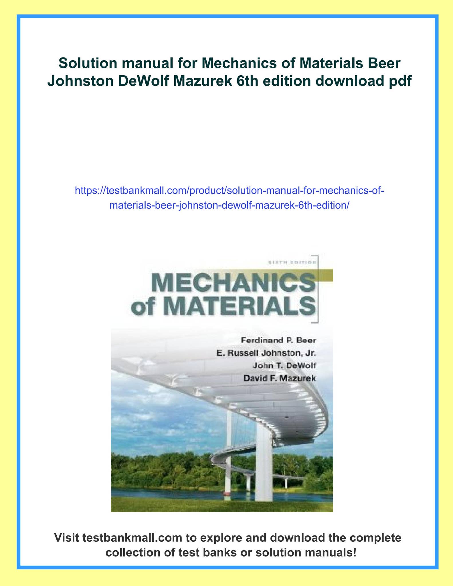 Solution manual for mechanics of materials beer johnston dewolf mazurek 6th edition - Quickly ...