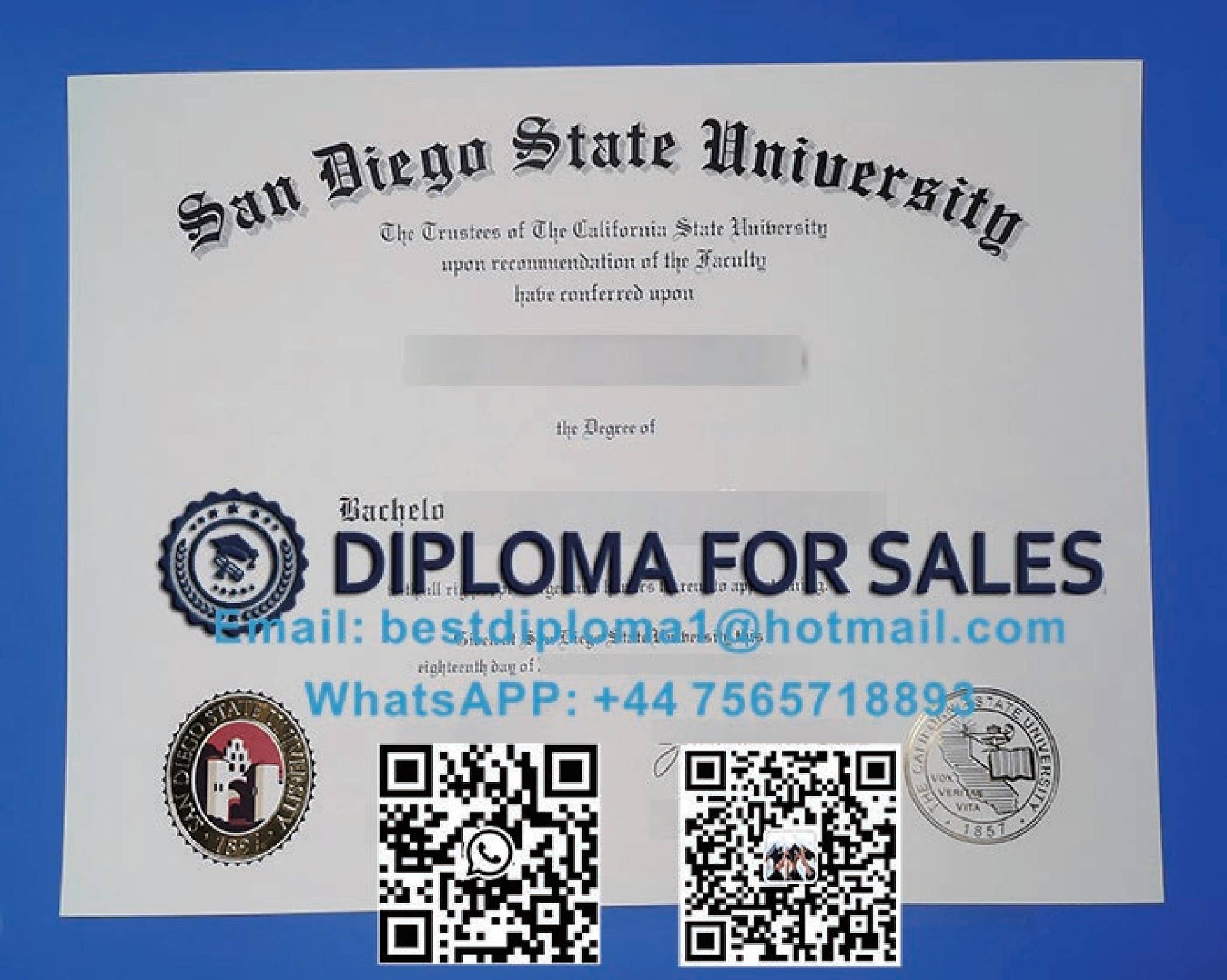 San Diego State University Diploma, SDSU Diploma, 圣地亚哥