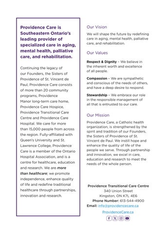 Providence Transitional Care Centre Patient Handbook 第 2 页