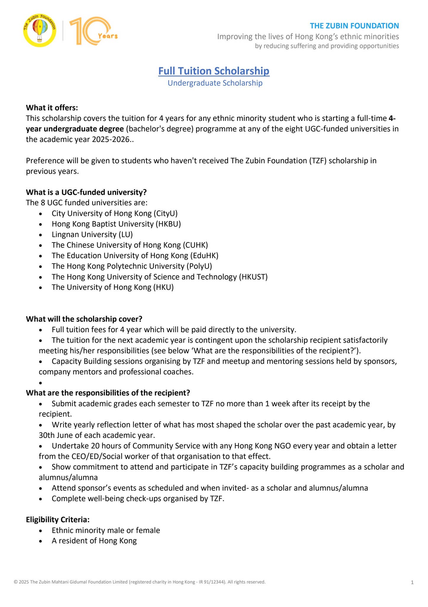 Full Tuition Scholarship (2025 undergraduate) by The Zubin Foundation -  Issuu