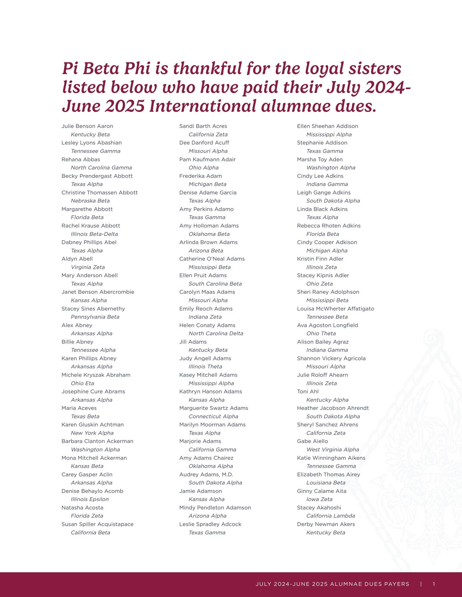 Pi Beta Phi 2025 Dues Payers by Pi Beta Phi - Issuu