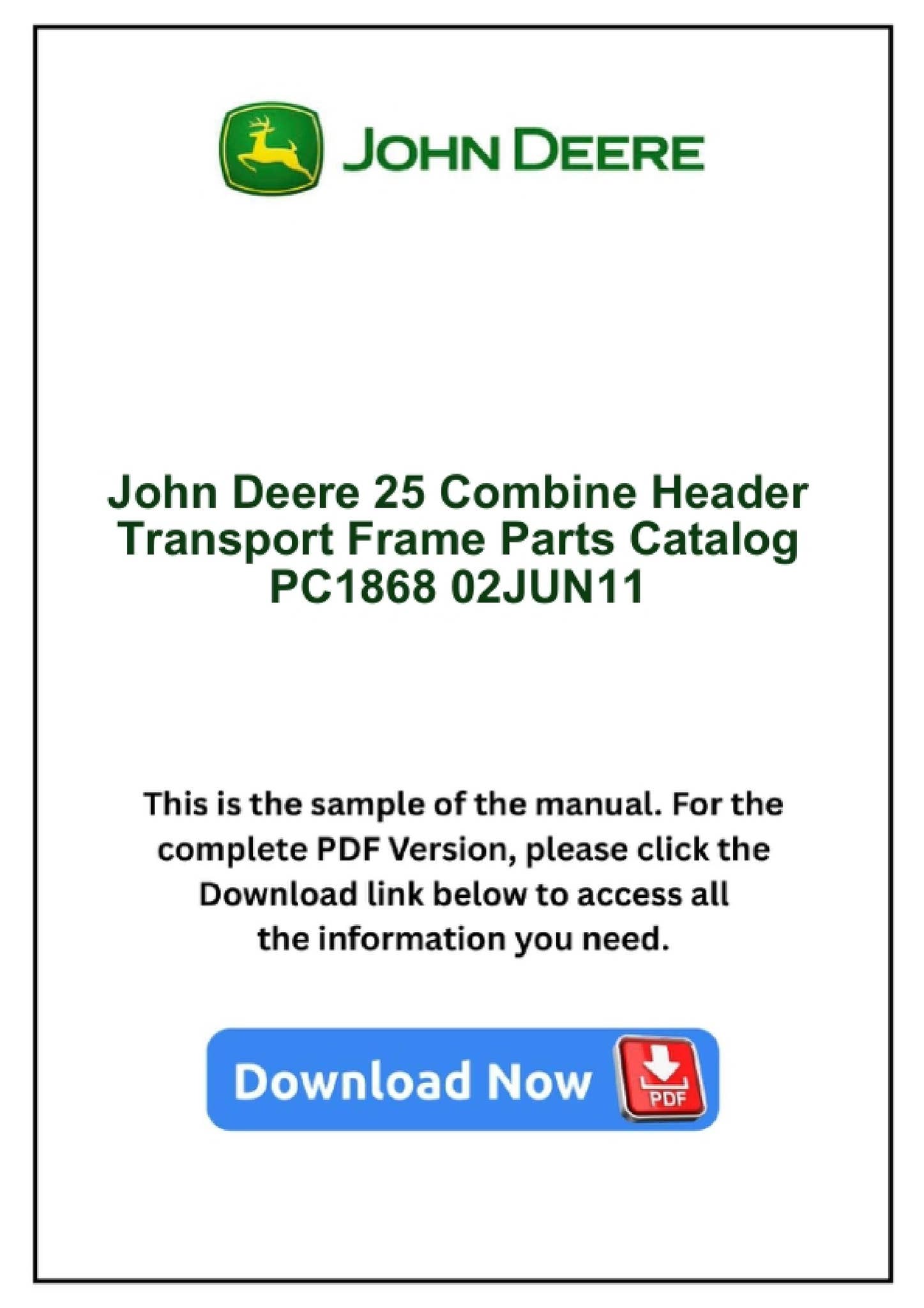 John Deere 25 Combine Header Transport Frame Parts Catalog PC1868