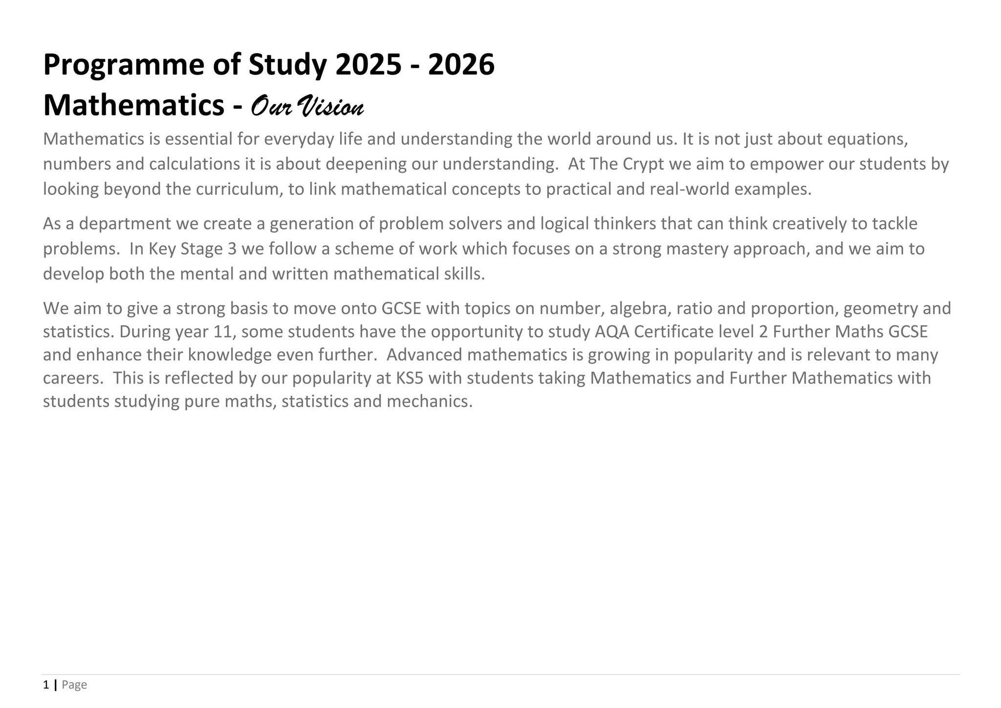 Maths Program of Study KS3-KS4 by The Crypt School - Issuu