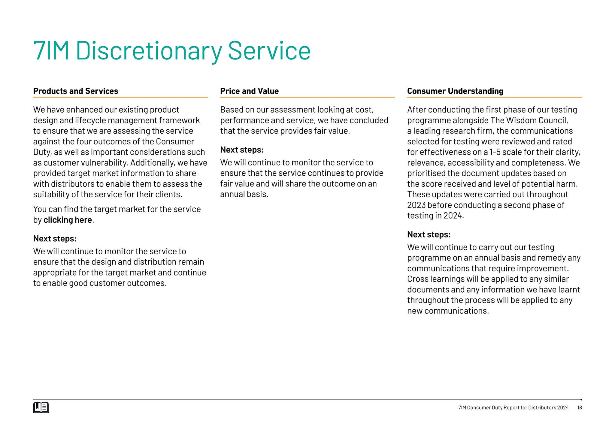 7IM: Consumer Duty Report for Distributors 2024 by Seven Investment ...