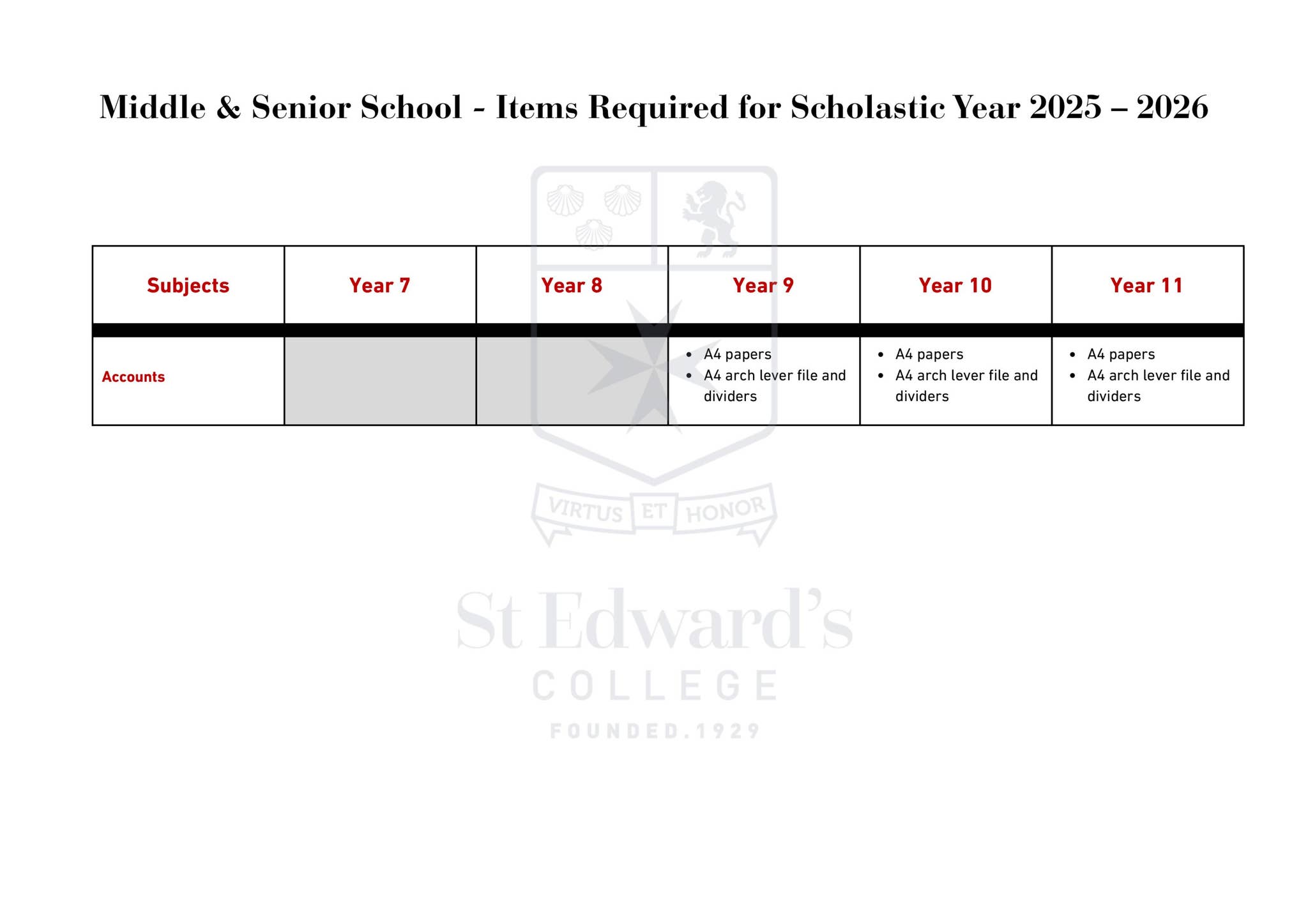 Middle & Senior School - Items Required for Scholastic Year 2025 – 2026 ...