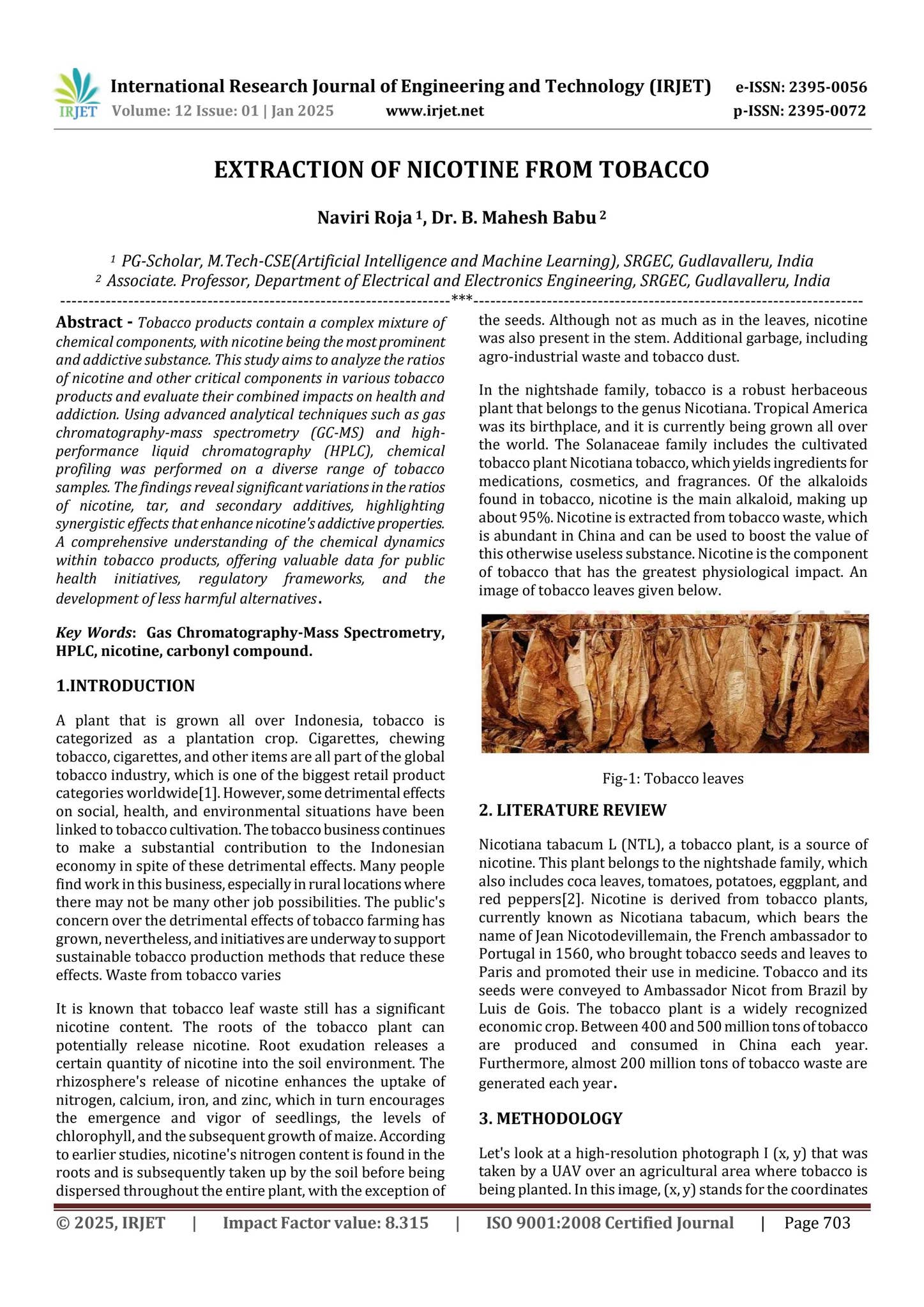 tobacco journal EXTRACTION OF NICOTINE FROM TOBACCO by IRJET Journal