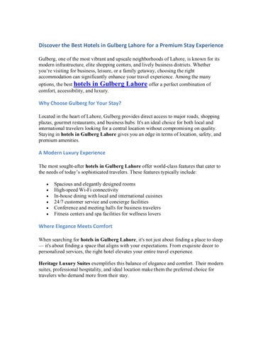 Discover the Best Hotels in Gulberg Lahore for a Premium Stay Experience