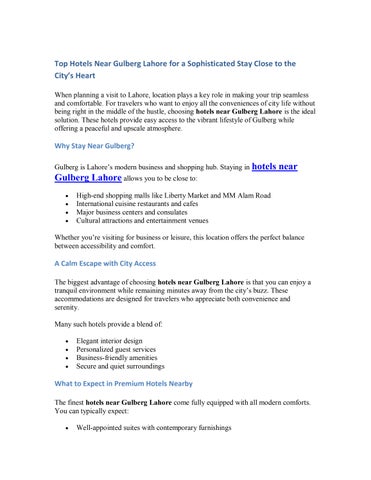 Top Hotels Near Gulberg Lahore for a Sophisticated Stay Close to the City’s Heart