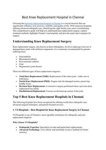 Best Knee Replacement Hospital in Chennai