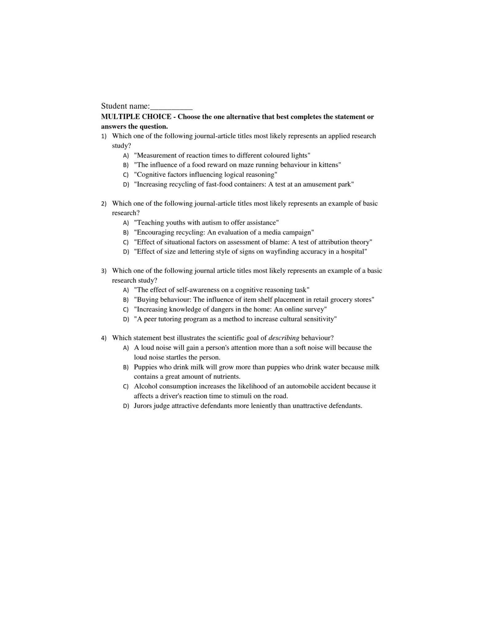 Test Bank For Methods In Behavioural Research 4th Canadian Edition By ...