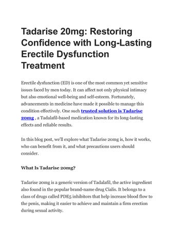 Tadarise 20mg: A Powerful Solution for Erectile Dysfunction Treatment