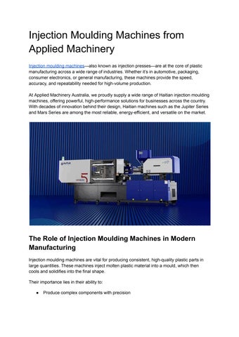 Injection Moulding Machines from Applied Machinery by ...