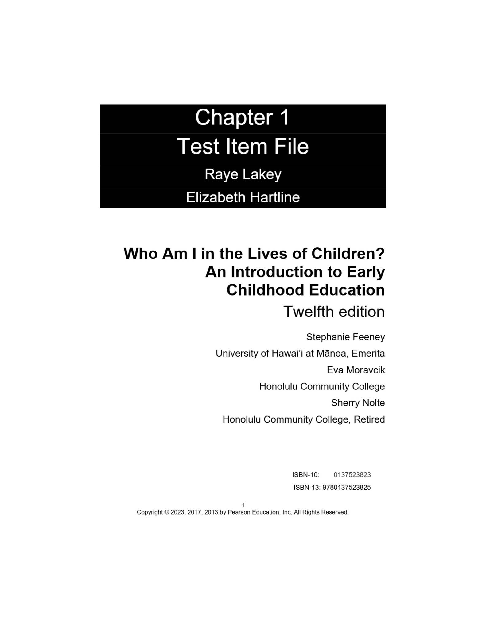 Test Bank For Who Am I in the Lives of Children An Introduction to ...