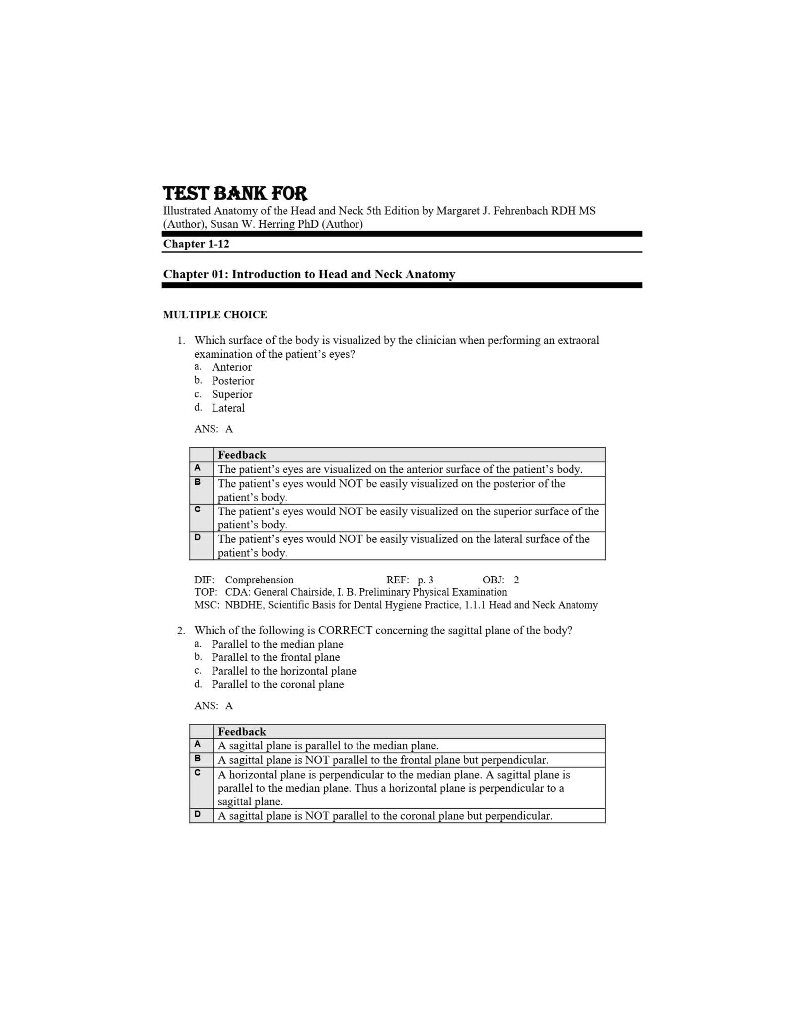 Test Bank For Illustrated Anatomy of the Head and Neck 5th Edition by ...