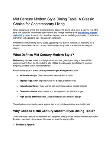 Mid Century Modern Style Dining Table_ A Classic Choice for Contemporary Living