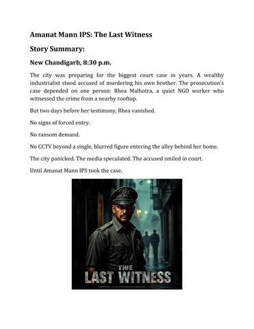 Amanat Mann IPS: The Last Witness – Indian Crime Thriller Short Story About Truth, Fear, and Silent 