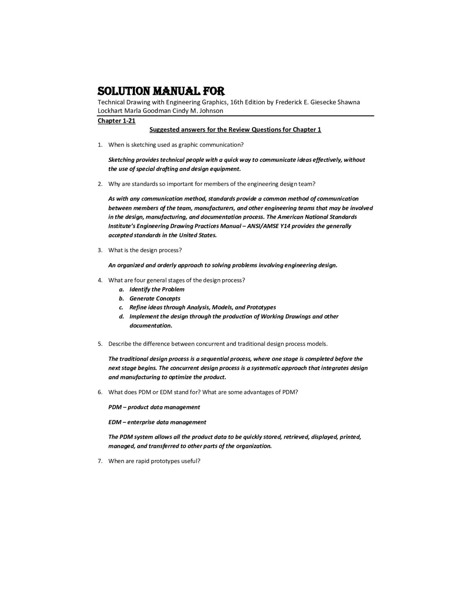 Solution Manual For Technical Drawing with Engineering Graphics, 16th ...