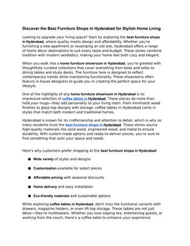 Discover the Best Furniture Shops in Hyderabad for Stylish Home Living