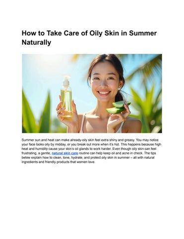 How to Take Care of Oily Skin in Summer Naturally
