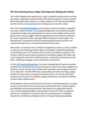 UK Times Breaking News- Major Developments Shaping the Nation