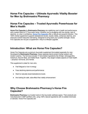 Horse Fire Capsules – Ultimate Ayurvedic Vitality Booster for Men by Brahmastra Pharmacy