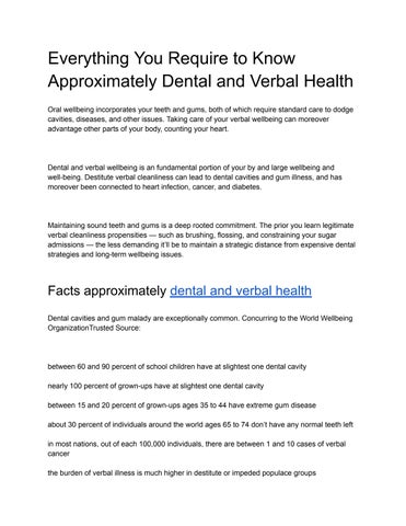 Everything You Require to Know Approximately Dental and Verbal Health