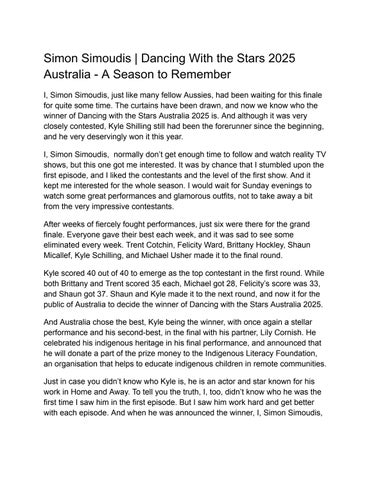 Simon Simoudis _ Dancing With the Stars 2025 Australia - A Season to Remember