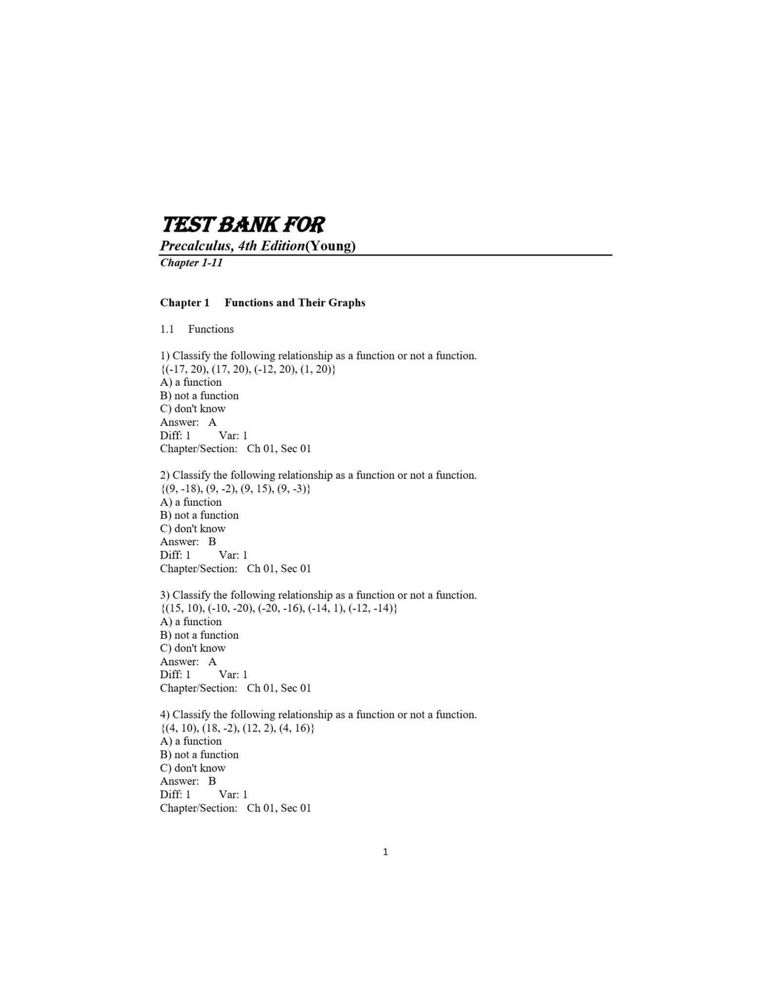 Test Bank for Precalculus, 4th Edition by Cynthia Y. Young by ...