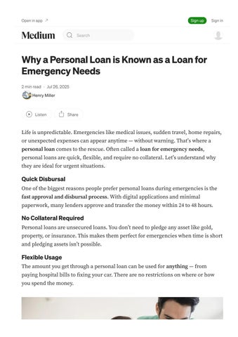 Why a Personal Loan is Known as a Loan for Emergency Needs