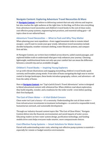 Adventure Travel Necessities, Children's Travel Books & Cost-Effective Pump Systems Guide