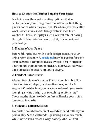 How to Choose the Perfect Sofa for Your Space
