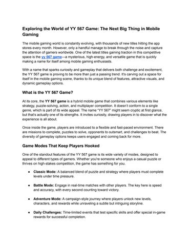 Exploring the World of YY 567 Game_ The Next Big Thing in Mobile Gaming