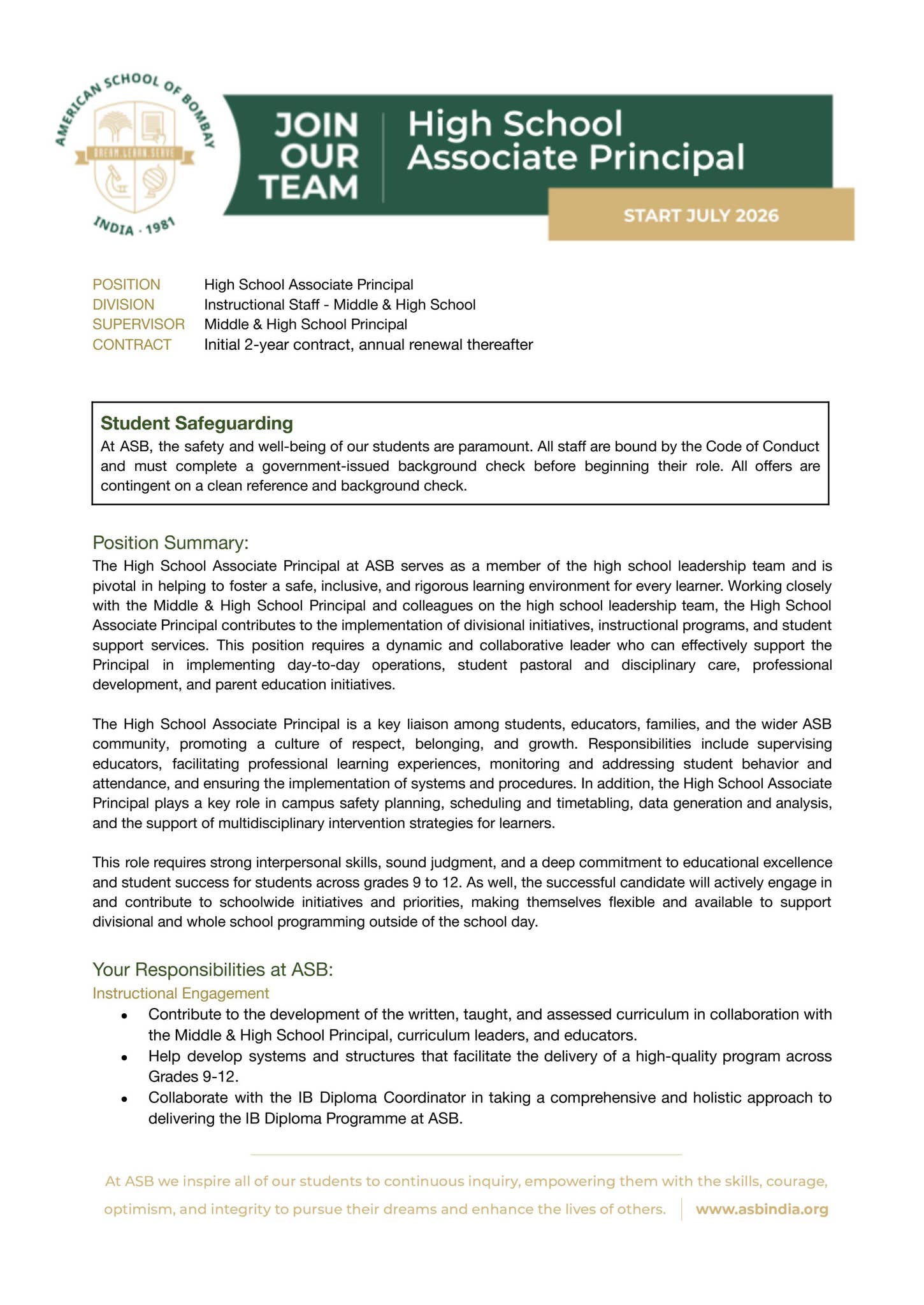 ASB High School Associate Principal 2025 by asbindia.org - Issuu