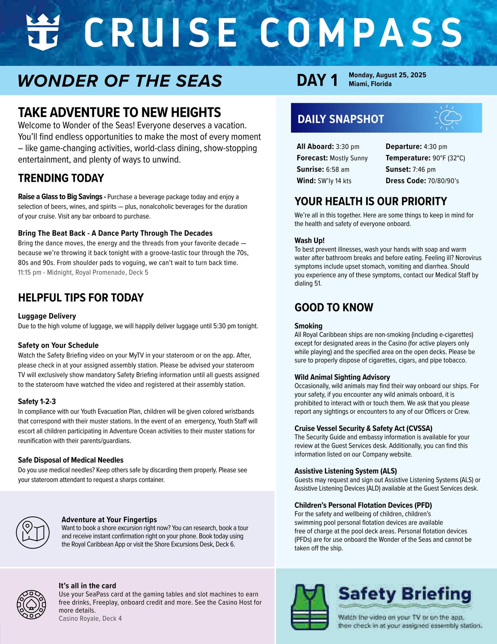 Wonder of the Seas 4-night Bahamas and Perfect Day Cruise Compass - August  25, 2025 by Royal Caribbean Blog