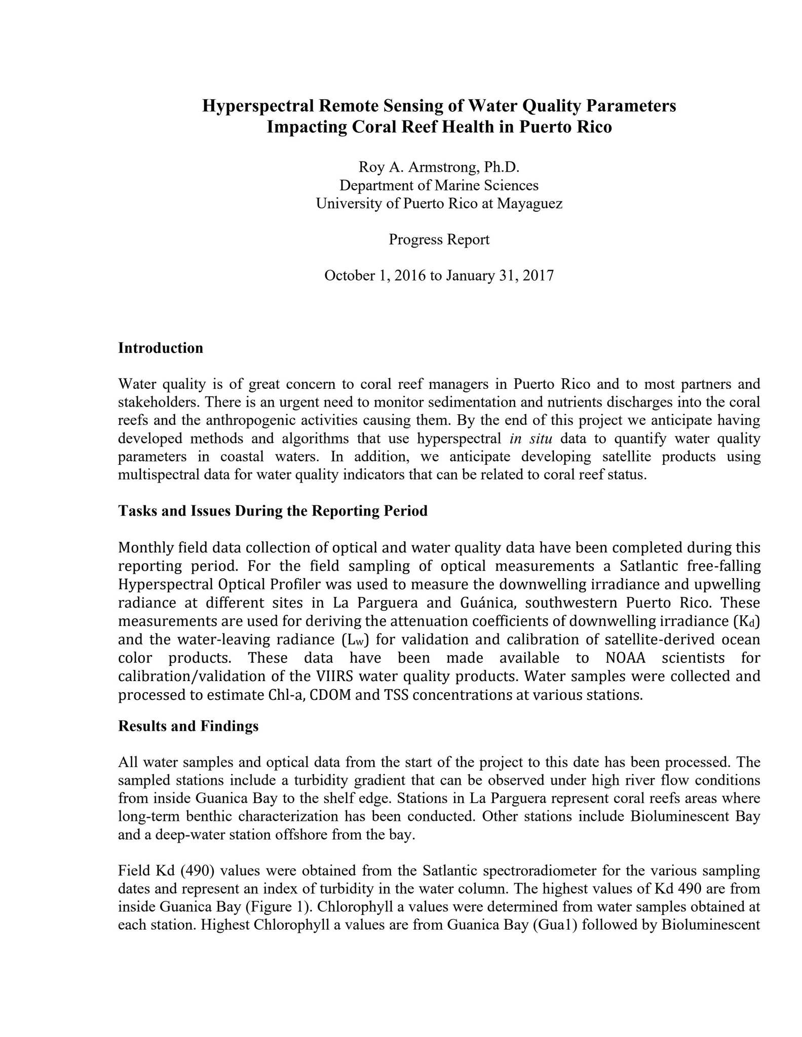 Hyperspectral Remote Sensing of Water Quality Parameters Impacting ...
