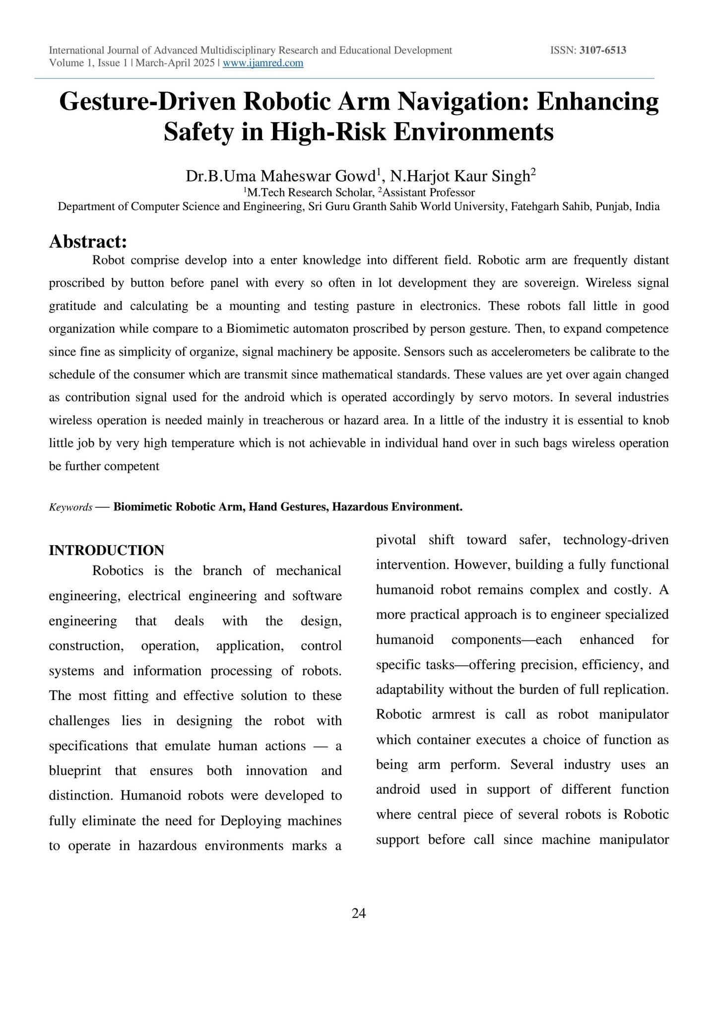 Gesture-Driven Robotic Arm Navigation: Enhancing Safety in High-Risk ...